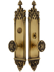 16 inch Colburg Single Cylinder Mortise Entry Set With Maltesia Knobs In Antique Brass